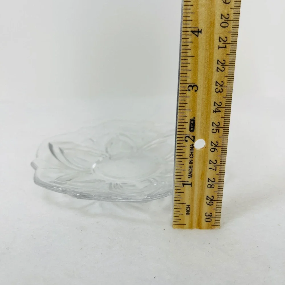 Soga Clear Pressed Glass Lotus Floral Scalloped Saucer Trinket Dish 5.25